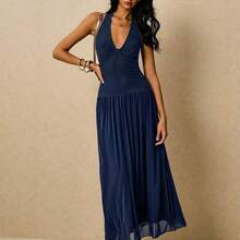 Women's Polka Dot Print Casual Sleeveless Long Dress - Marrón - Ver 9