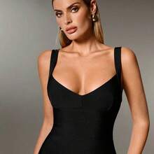 Sexy Solid Color Knit Spaghetti Strap Sleeveless Mini Dress, Bodycon Party Holiday Dress For Women Tummy Control Dress Shapewear Dress Bandage Dress For Women White Dress - Caqui - Ver 6
