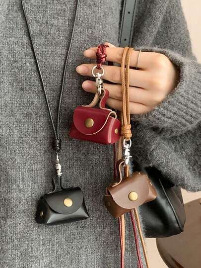 Pointer jumping Mặt dây chuyền hình đồng xu nhỏ gọn bằng da dễ thương, móc khóa, dây đeo áo len bằng da, bảo vệ dây cáp tai nghe, phụ kiện túi đựng.