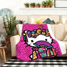 1pc Comfortable Hello Kitty Pink Plaid Pattern Flannel Blanket, Soft Polyester Knitted Design, Versatile Use, Machine Washable, Ideal Gift For Home, Travel, Outdoor, All Seasons - Perfect For Sofa, Bed, Office Or Travel, Watching Movies, Napping, Bedroom, Office, Car, Sanrio Blanket - Multicolor - View 6