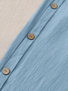 Pantalones casuales de mujer con bolsillo y decoración de botones de unicolor - Celeste - Ver 7