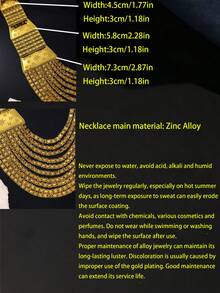 1pc Vintage Elegant Multi-Layer Tassel Necklace, Gold-Plated Engraved Snowflake Pattern, Turkish Women's Wedding Accessory, Also Suitable As Gift (Please Check Size Chart Before Purchase) - Multicolor - View 6