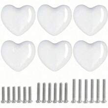 1/2/3/5/6/8/10/12/15/20pcs Ceramic Drawer Knobs Heart Shape Cabinet Dresser Pulls Handles With 3 Sized Screws, Kitchen Furniture Knobs For Closet Cupboard Wardrobe - Heart - View 1