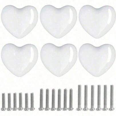 1/2/3/5/6/8/10/12/15/20 piezas Tiradores de cajón cerámicos con forma de corazón, Tiradores de gabinete, cómoda con tornillos de 3 tamaños, Perillas de muebles de cocina para armario, clóset, ropero