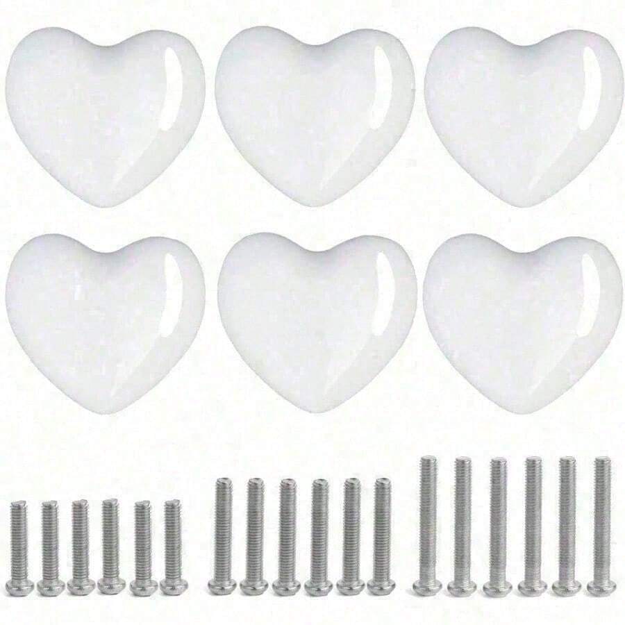 1/2/3/5/6/8/10/12/15/20pcs Ceramic Drawer Knobs Heart Shape Cabinet Dresser Pulls Handles With 3 Sized Screws, Kitchen Furniture Knobs For Closet Cupboard Wardrobe - Heart - View 1