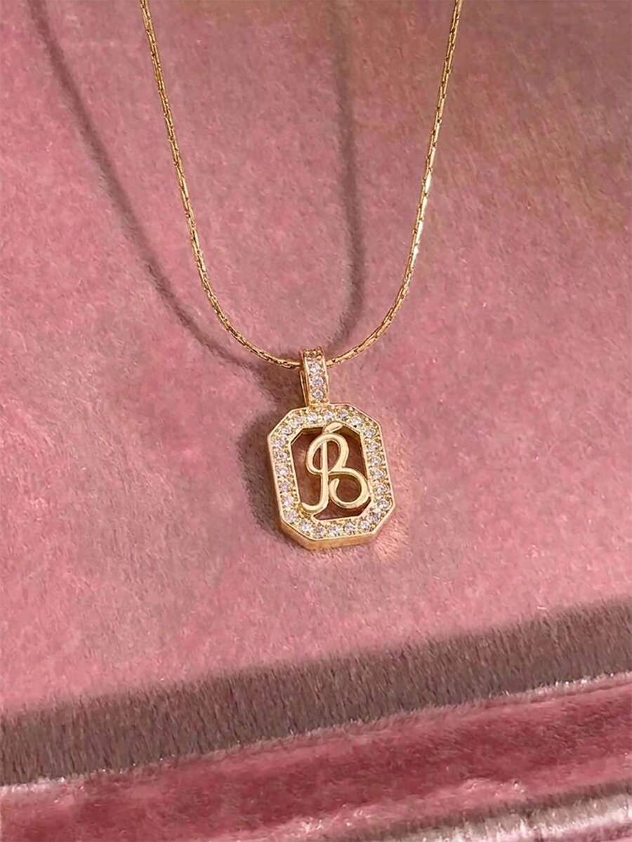 1 chiếc mặt dây chuyền chữ cái A-Z kiểu dáng tối giản Y2K sang trọng, đính đá Cubic Zirconia, dây chuyền thép không gỉ mạ vàng, thích hợp đeo hàng ngày cho bé gái, quà tặng lễ hội, phụ kiện trang sức thời trang đa năng tinh tế. - Vàng - Xem 1