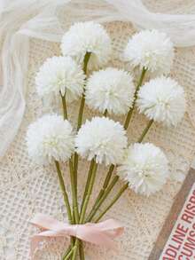 1/8 Bouquet Of Artificial Chrysanthemum, Dandelion, And Hydrangea Flowers, Suitable For Gifting To Friends, Brides, Wedding Decor, Home, Office, Cafe, And Party Use - White - View 10