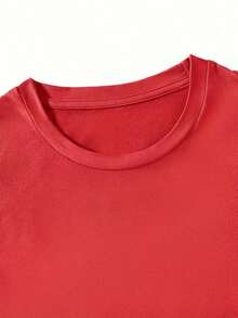 Camia con estampado de gato, top casual de manga corta y cuello redondo, ropa de mujer para primavera/verano. Ideal como regalo playera de mujer blusas>elegante Adecuado como regalo. playera de mujer. blusas>elegantes. boho chic,Camiseta estampada de cuello redondo con diseño de dibujos animados. - Rojo - Ver 3
