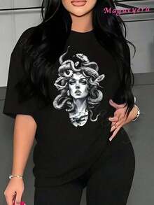 Camiseta artística negro gráfico serpientes diseño casual unisex moda juvenil versátil para salidas eventos sociales color negro talla variada prendas exclusivas  en moda urbana RLF4 - Negro - Ver 1