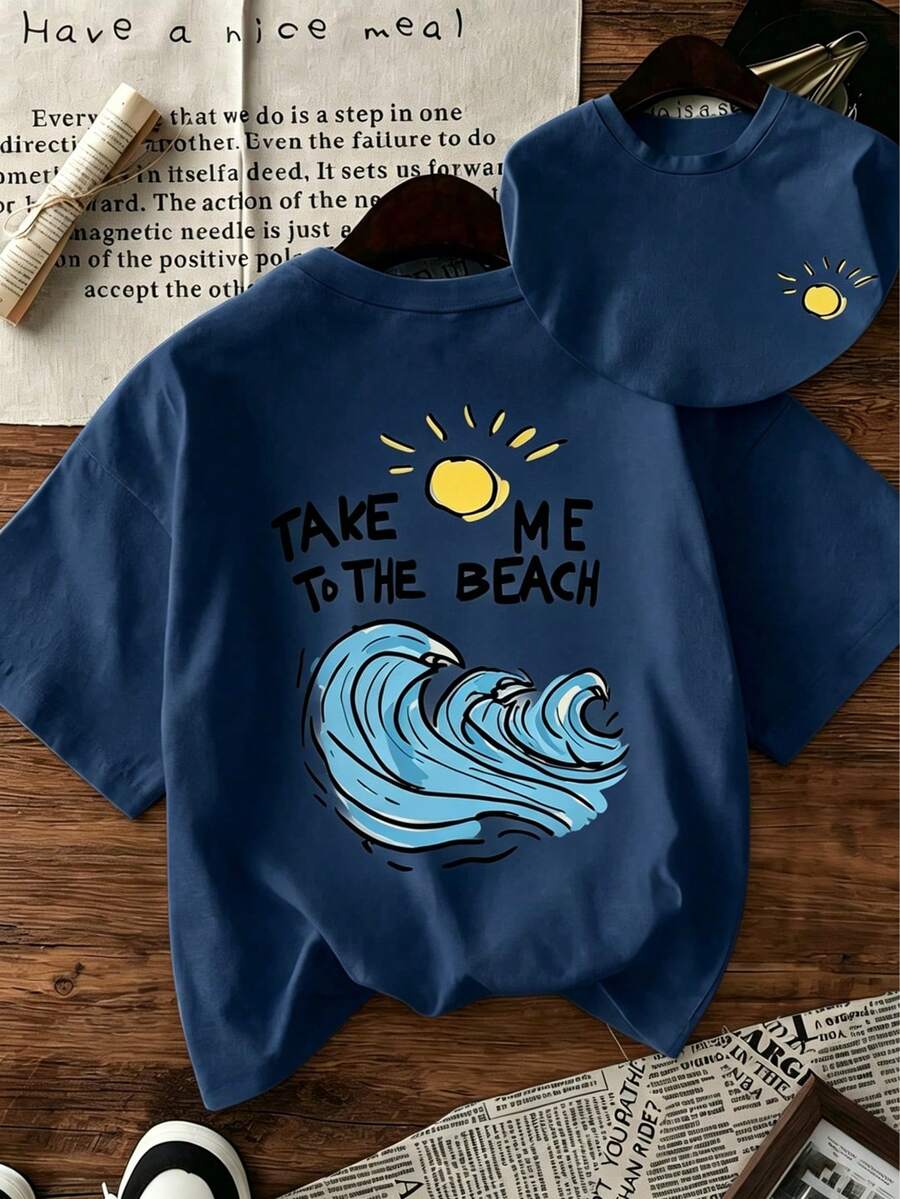 1pc Tween Boy Printed Short Sleeve T-Shirt, Student Youth Clothing, Summer Gift For Kids - Dusty Blue - View 1