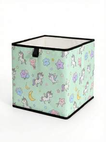 1pc Large Capacity Foldable Storage Box, Cartoon Horse Print Open Storage Basket, Durable Multi-Function Drawer Type Design, Space-Saving For Home, Dorm, Nursery, Under Bed Storage - Multicolor - View 5