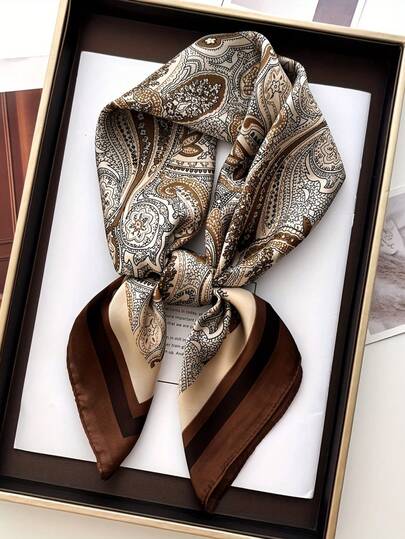 1pc Paisley Pattern Fashion Brown Cashew Flower Scarf, Multifunctional Use As Headscarf, Neckerchief, Shawl, Silky Smooth Texture, Fashionable Item For Women, Suitable For All Seasons