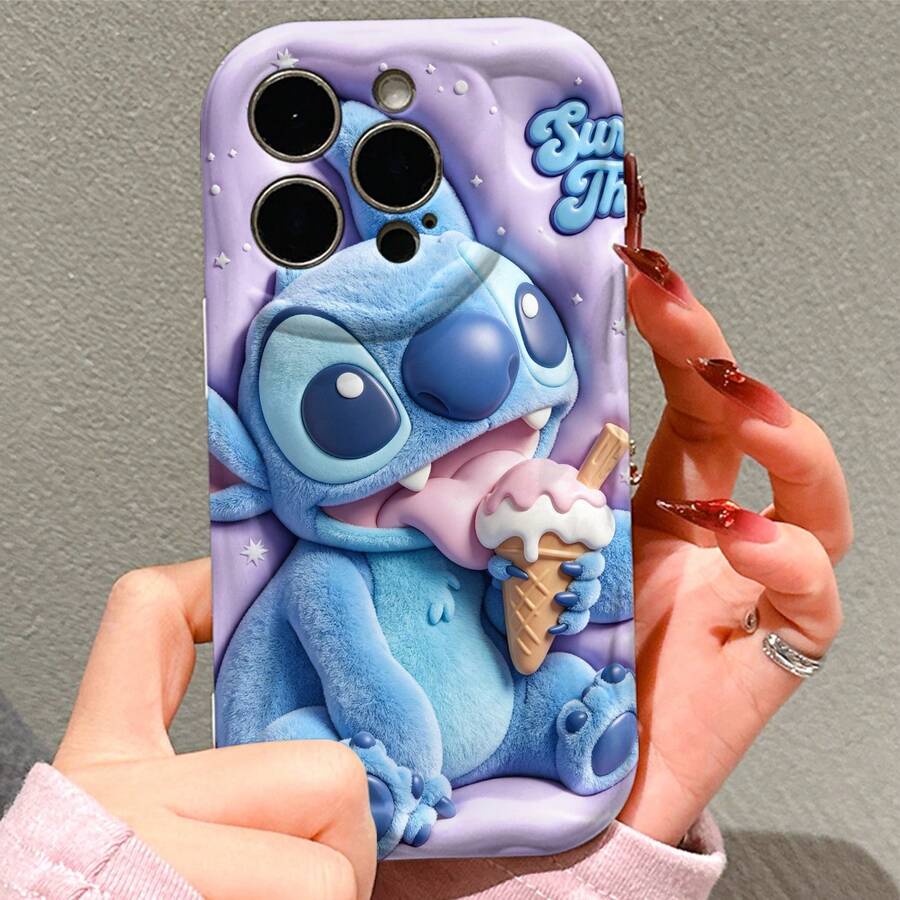 Disney Stitch Phone Case, Official Disney Lilo & Stitch Character Design, Sweet Stitch With Pink Ice Cream Cone Protective Cover. Compatible With IPhone 17, 16, 15, 14, 13, 12, 11 Pro Series, Featuring Plush-Style Stitch Licking An Ice Cream Cone On A Dreamy Purple Background, Perfect For Disney Fans And Stitch Lovers To Showcase Their Favorite Character, Ideal For Birthdays, Holidays, Anniversaries, Graduation Gifts, Or Any Special Occasion To Surprise Family, Friends, Classmates, And Loved Ones. - 白色 - 查看 1