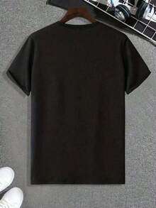 Camiseta divertida de entrenamiento relax , cuello redondo informal, manga corta, tejido de punto de poliéster, elasticidad media, estampado de animales, top cómodo para todas las estaciones VWHM - Negro - Ver 2
