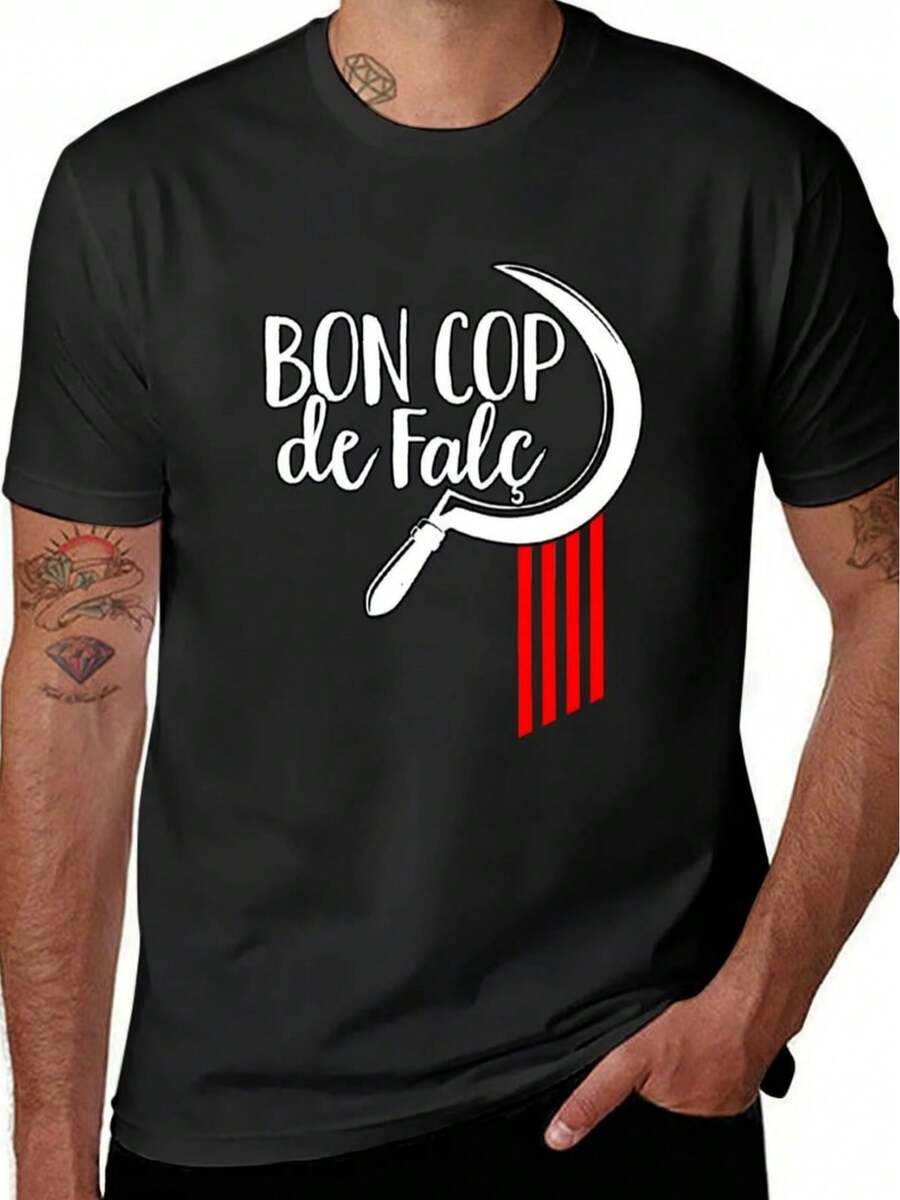 BON COP OF FAL - Camiseta estampada para hombre de Qatar | Tela de alta calidad adecuada para todas las estaciones, impresión duradera, diseño clásico de cuello redondo, estilo retro, ropa unisex, costuras de alta calidad, camiseta estampada. Una camiseta de manga corta adecuada para el hogar, uso diario, fiestas y viajes-perfecta como regalo para amigos o familiares. - Negro - Ver 1