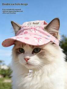 1pc Fashionable Cat Sun Hat, Pet Hat With Cute Print, New Style Face-Flattering Sun Protection Headwear For Cats - Multicolor - View 5