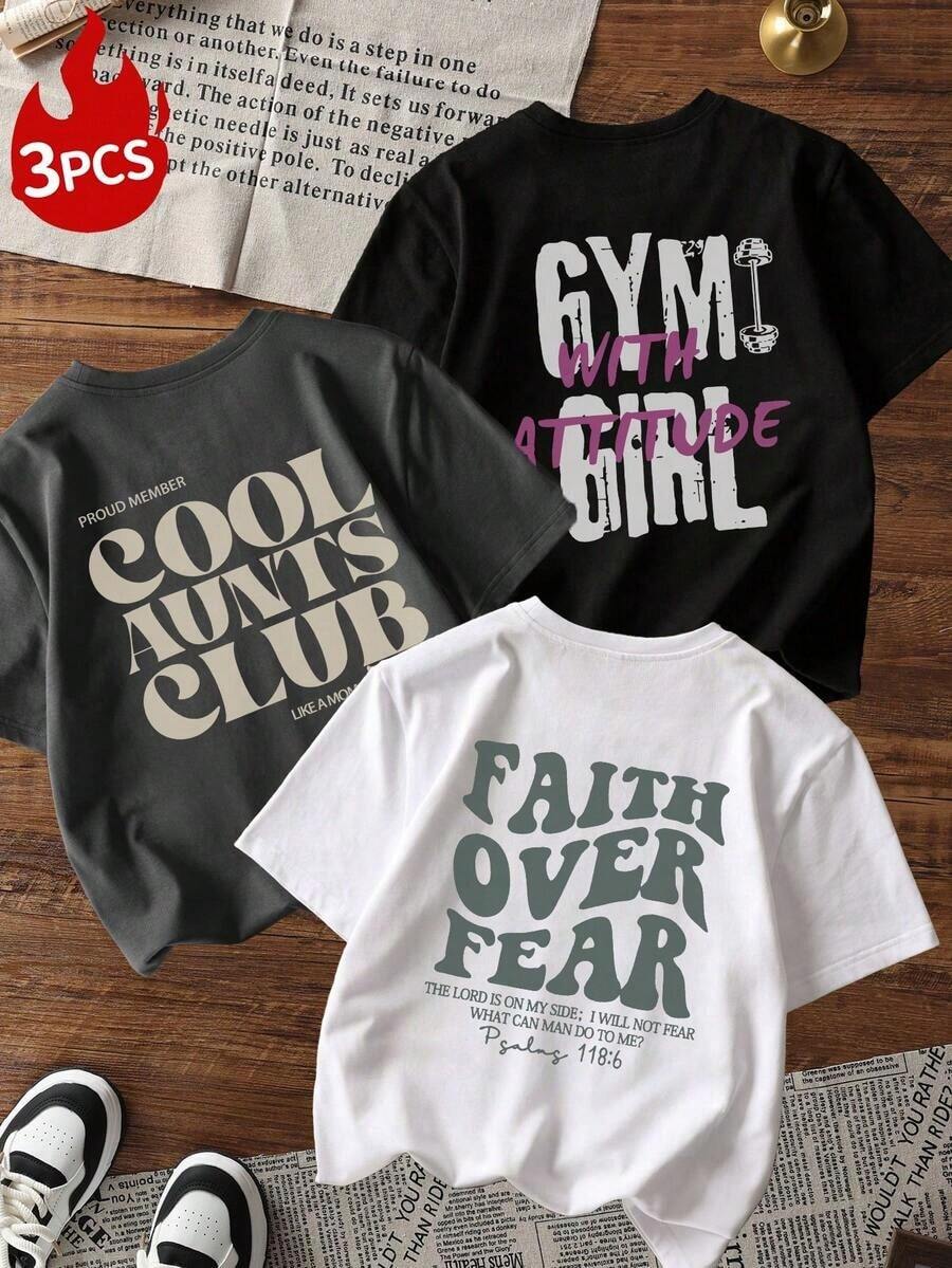 Camiseta de manga corta holgada y cómoda para mujer con estampado de letras, suave y transpirable, versátil y de moda, adecuada para salidas de fin de semana, fiestas con temática vaquera, uso diario y festivales de música en verano - Multicolor - Ver 1