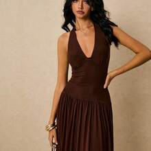 Women's Polka Dot Print Casual Sleeveless Long Dress - Marrón - Ver 8