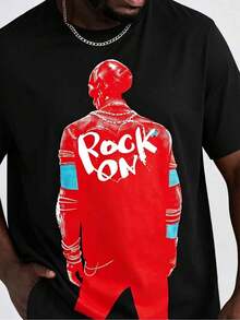 Men's "Rock" Red Silhouette Graphic T-Shirt, Loose Fit Short Sleeve Crew Neck Tee - Multicolor - View 2