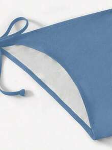 Women's Simple Solid Color Swim Bikini With A Halter Neck And Cutout, Suitable For Beach Vacations And Summer. - Blue Fog 2 - View 5