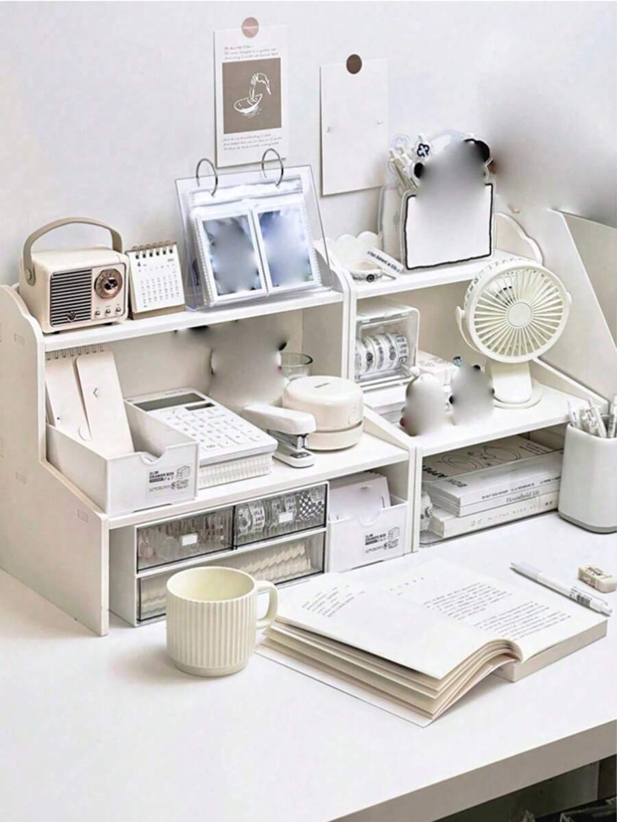 1件 2層桌面展示架 多功能桌面收納架 化妝品、辦公室與宿舍用 文具收納盒 學用品 - 新白色 - 查看 1