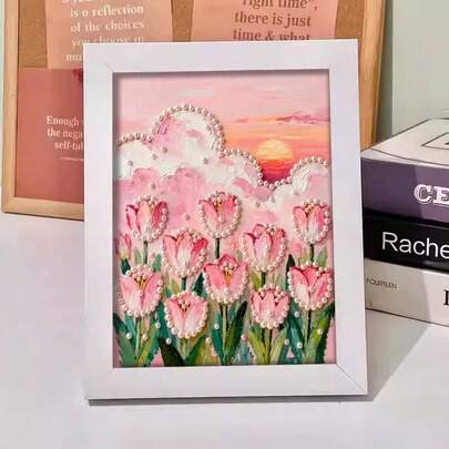 Bộ tranh đính đá hình hoa tulip lấp lánh 17x22cm - Tranh đính đá, Nghệ thuật tự làm, Quà tặng trang trí nhà cửa