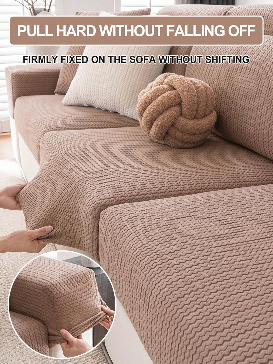 1 tấm bọc ghế sofa co giãn màu kem, bộ sản phẩm đa năng, bọc ghế sofa đa năng dùng được cả bốn mùa, chống trầy xước do mèo, phù hợp để bảo vệ ghế sofa phòng khách hình chữ L và ghế sofa 1, 2, 3, 4 chỗ ngồi. - Chất liệu - Màu nâu - Xem 1