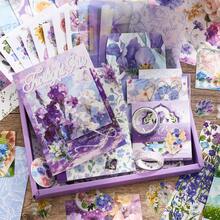 Twilight Iris Planner Gift Set, Floral Planner Notebook A6 Grid Notebook, DIY Sticker Material Stationery Set - 1 Set - View 4