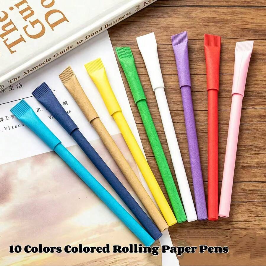 10Pcs Paper Ballpoint Pens, Plastic-Free Writing Set 10PcsStationery EcoFriendlyPens PlasticFreeSet StudentPens OfficeSupplies - Paper Ballpoint Pen - View 1