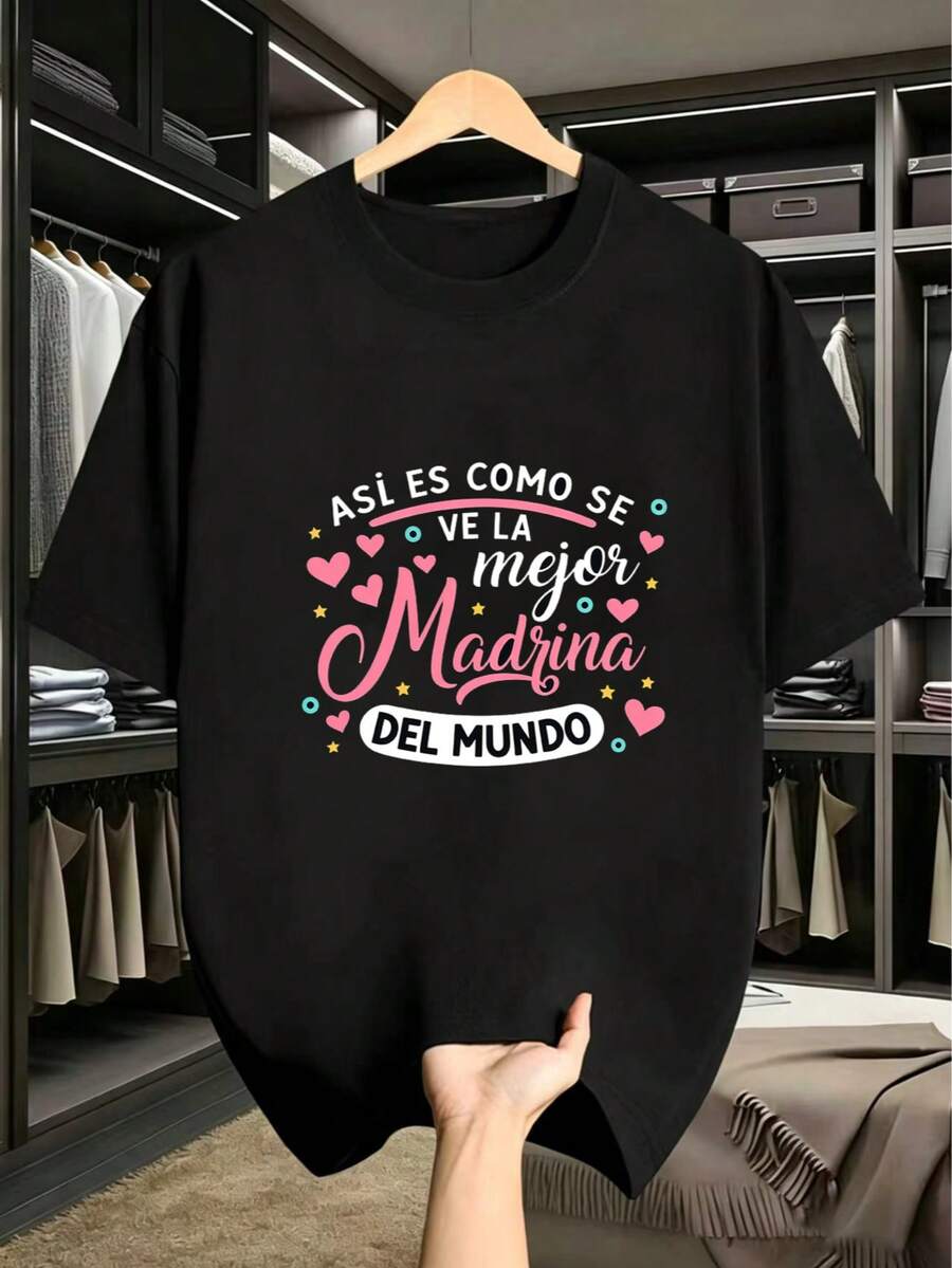 Black T Shirt With Best Godmother In The World Design For Women And Girls Gift For Mother'S Day Birthday Celebration - Black - View 1