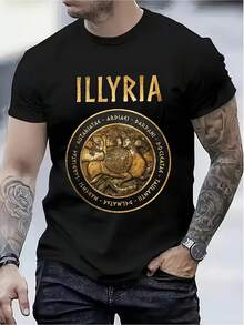 Camiseta para hombre - Tejido suave y transpirable con un patrón de un antiguo guerrero ilírico - Corte regular, cuello redondo, manga corta - Camiseta negra lavable a máquina, adecuada para gimnasio, senderismo y uso casual diario - Ropa para entusiastas de la historia, actividades al aire libre, estilo vintage, material duradero, imprescindible para los amantes del fitness. - Negro - Ver 6