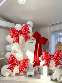 6pcs 38inch Red Bow Foil Balloon Set - White Heart Polka Dot Pattern, Perfect For Cherry Theme, Strawberry Theme, Birthday Party Decor, Princess/Queen Theme Party, Wedding Entrance Decor, Bachelorette Party, Valentine's Day, Bridal Wedding Decoration - Red - View 7