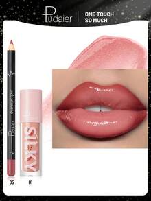 Pudaier 2-In-1 Lip Set: Nourishing Lip Liner Pencil And Lip Gloss | Waterproof & Long-Lasting, Defines Lip Shape, Universal Shades | Ideal Valentine's Day Gift - 05+01 - 查看 8