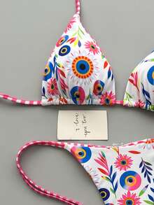 Bộ bikini gợi cảm buộc dây cổ, họa tiết kẻ caro và hoa dành cho nữ - Nhiều màu - Xem 4
