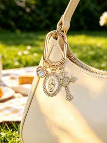 Christlicher Schlüsselanhänger mit religiösem Kreuz, Jungfrau Maria und Strass Dekor - Kreuz Schlüsselanhänger, Kreuz Anhänger, dekoratives Geldbörse Rucksack Accessoire, Kopfhörer Tasche Accessoire, Gepäck und Auto Dekor Schlüsselanhänger - Verschiedenfarbig - Übersicht 6