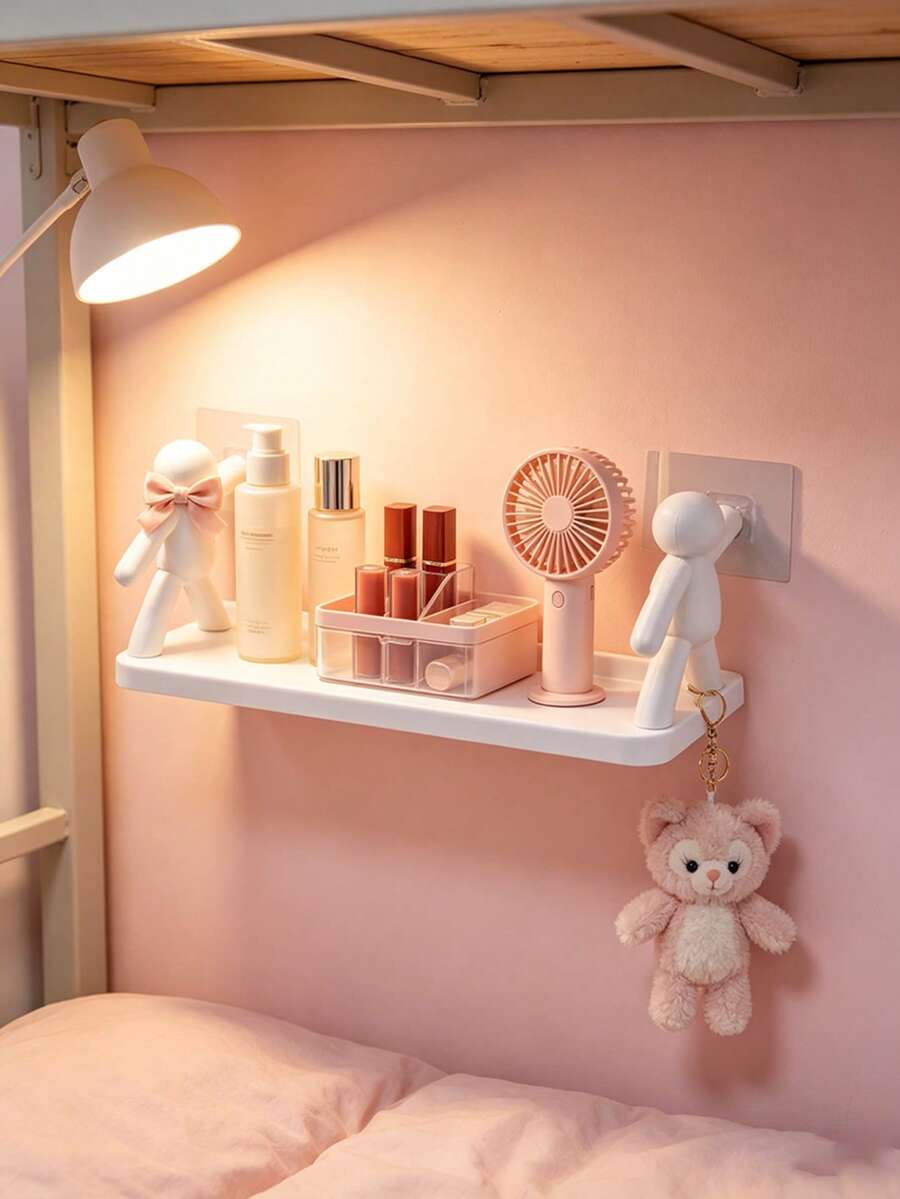 No Drill Human Shaped Wall Mounted Storage Rack, Kitchen Spice Jar/Bathroom Organizer, Creative Floating Shelf, No Drilling Required, Organizer, Versatile For Kitchen And Bathroom - White - View 1