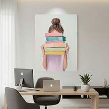 Enmarcado 1 póster de arte moderno de chica leyendo estilo bohemio - Lienzo  2D en tonos pastel suaves, estilo minimalista para adolescentes lectoras, ideal para habitaciones, aulas y bibliotecas - Decoración bohemia, obra de arte contemporánea, fácil de colgar, diseño plano 2D, perfecto para la decoración de habitaciones. - Enmarcado - Ver 4