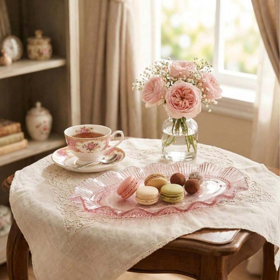 LecasaHome Linx Pink Oval Glass Plate 25.4x16.6 Cm - Baby Pink - View 1