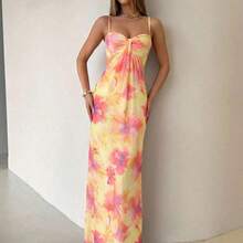 Women's Summer Beach Vacation Maxi Dress Loose Dress Elegant Floral Print Spaghetti Strap Apricot Dress Summer Dresses For Women,Graduation,Teacher Outfits For Women,Teacher Dress,Romantic Dress,Elegant Party Dresses,Casual Long Dresses - Verde - Ver 11