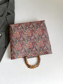 Túi xách tay cỡ lớn bằng vải canvas, họa tiết hoa điều, quai tre, dung tích lớn, túi đeo vai đa năng tiện dụng cho công sở (Họa tiết ngẫu nhiên) - Nhiều màu - Xem 6