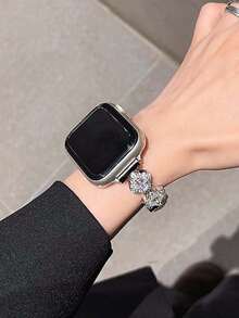 Huastonband 女款銀色 錶帶，時尚水鑽花朵設計，相容於 38/40/41/42/44/45/46/49mm Series Ultra 3/2/1/SE/S11/S10/S7/S6/S5/S4/S3，銀色珠寶手鍊腕帶，夏季女款珠寶鑽石海灘配件，閃耀奢華水晶鑽石優雅女款手錶配件 - 銀色 - 查看 5