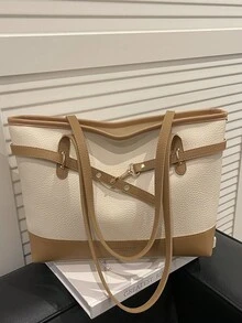 1pc Women's Fashion Commuter Colorblock Shoulder Bag, Portable Versatile Luxury Large Capacity Tote Bag, Suitable For Dates, Shopping, Gifts, Work, Commuting - White - View 11