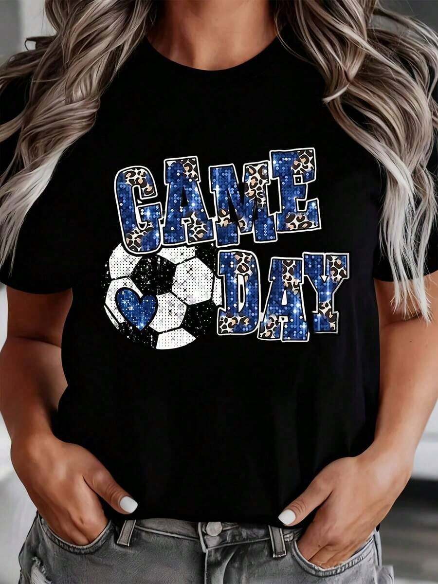1 camiseta de aficionado al fútbol para mujer, ideal para eventos deportivos. Es una camiseta perfecta para regalar a amigos y familiares en cualquier día festivo u ocasión especial. 180g 100% algodón, los diseños están completamente impresos. Unisexo. - Negro - Ver 1