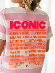 Women's Casual Round Neck Short Sleeve T-Shirt Pink Summer - Pink - View 4