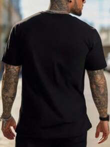 Men's Graphic T-Shirts With Touching Father-Daughter Silhouette Print, Casual Short Sleeve Crew Neck T-Shirt, Suitable For Summer And Spring, Men's Summer Clothing 100% Cotton - 黑色 - 查看 2