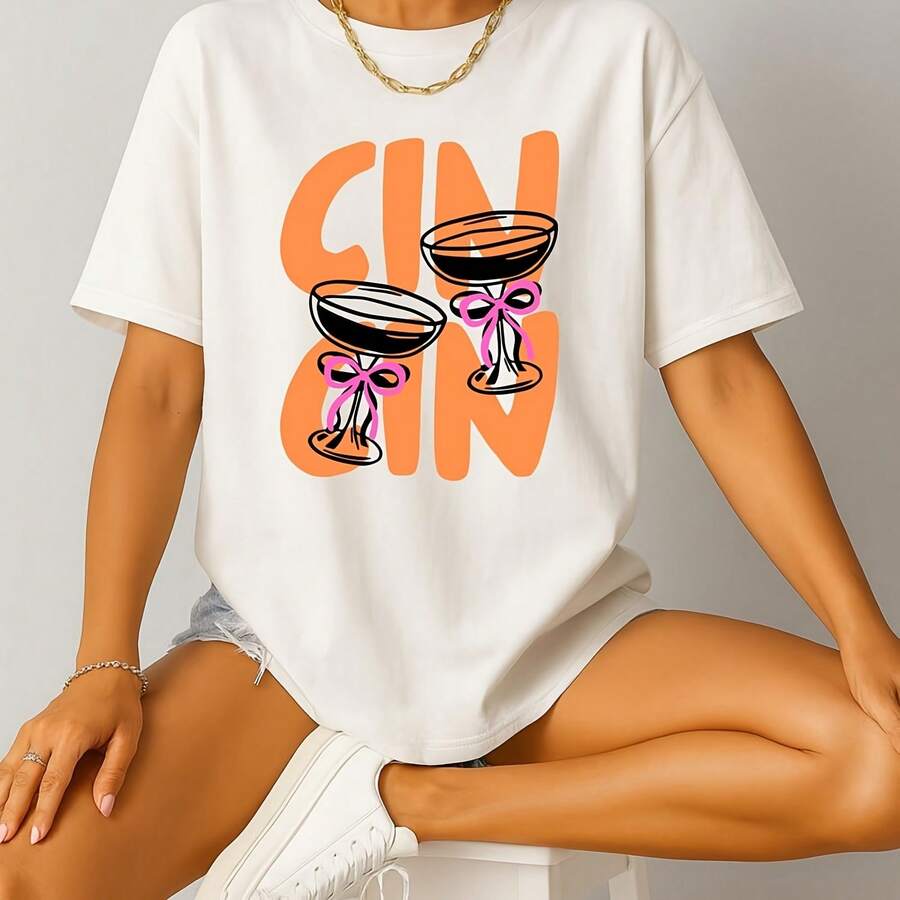Italian Cheers Summer Shirt Design, Aperitivo Party Graphic Tee, Girls Night out hirt design,  girly tails Digital Download220g heavyweight 100% cotton T-shirt. Butterfly print. Unisex sizing. Round neck inspirational T-shirt. Cute and beautiful Y2K-inspired summer top, perfect for the outdoors, home, work, or street wear. Casual, loose-fitting everyday T-shirt. - Blanco - Ver 1