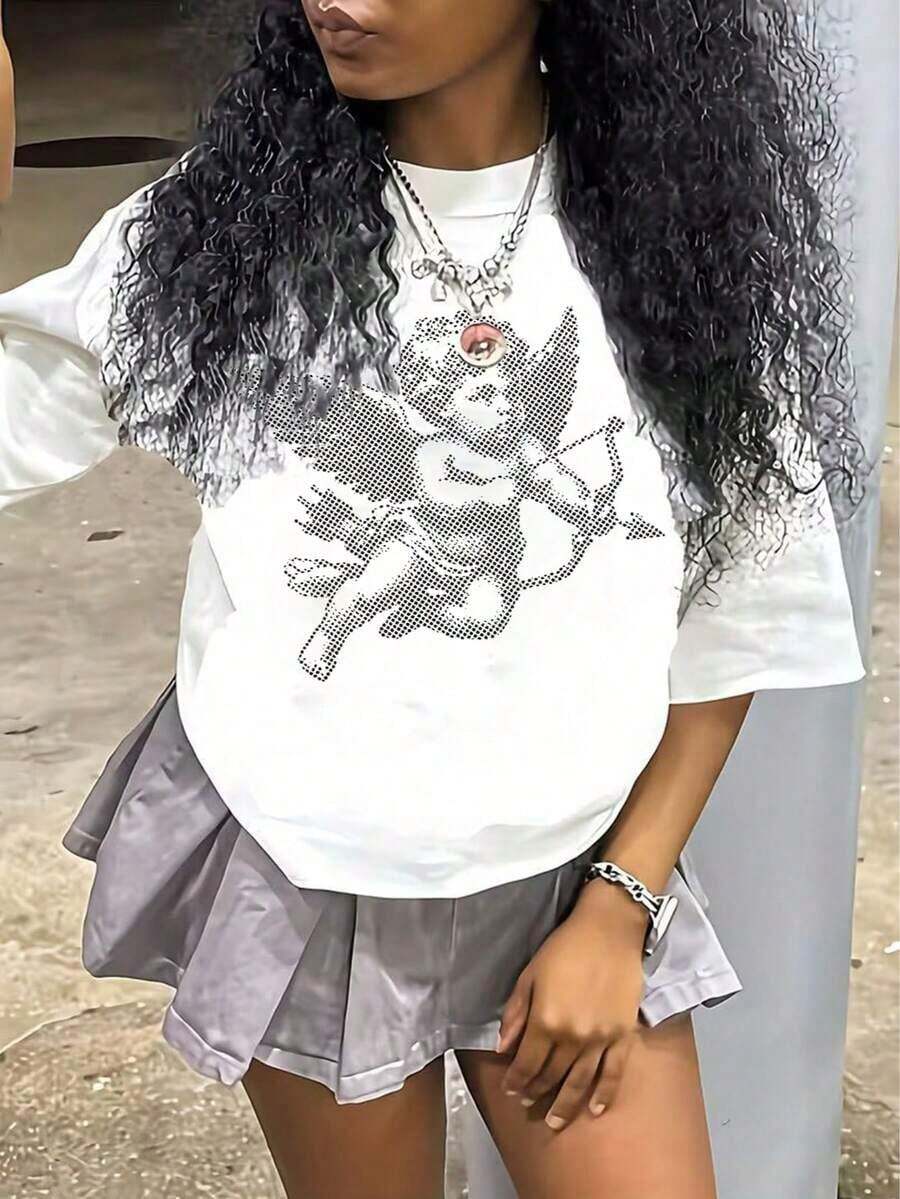 1 Piece Of Cotton Clothing For Teenage Girls, Y2K-Inspired Letter Print T-Shirt - Casual Crew Neck, Short Sleeves, Machine Washable - Perfect For Spring/Summer/Autumn, Fashion, Streetwear, Unisex, Men, Women. 210g 100% Cotton, All Designs Are Printed. Unisex. - 白色 - 查看 1