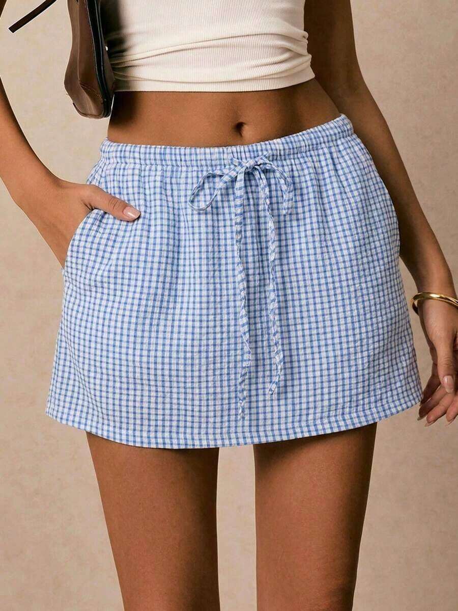 Pantalones Culotte Casuales Holgados para Mujer con Cordón Ajustable en la Cintura y Bolsillos a Rayas - Beis - Ver 1
