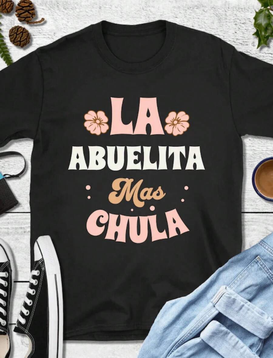 1 Piece "World's Best Grandma" T-Shirt For Grandparents' And Mother's Day, Spanish Grandma T-Shirt, Latin Grandma, 180g 100% Cotton - 黑色 5 - 查看 1