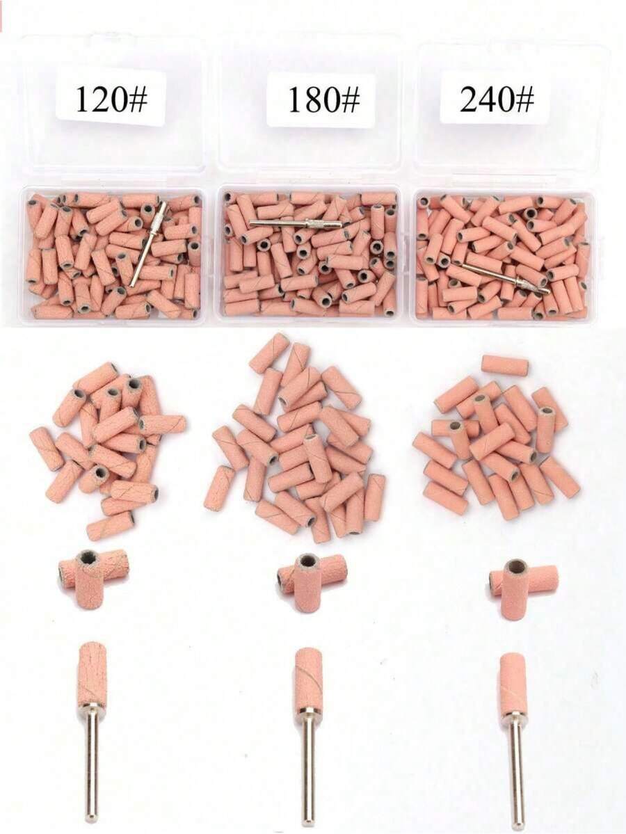 100 piezas Bandas de lijado mini rosas, aptas para taladro de uñas, grano pequeño 120# 180# 240# Bandas de lijado, limas de uñas, bandas de amolado para uñas acrílicas y manicura de gel, incluye brocas de vástago de 3.1 mm mejoradas - Blanco - Ver 1